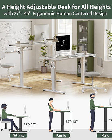 FEZIBO Electric Standing Desk, 40 x 24 Inches Height Adjustable Stand up Desk, Sit Stand Home Office Desk, Computer Desk, White - LeafyLoom