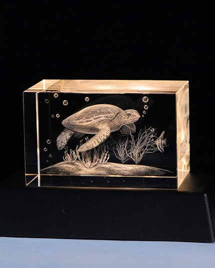 Qianwei 3D Crystals sea turtle decor gifts for women, turtle figurines stuff gifts for turtle lovers sea turtle statue paperweight Birthday for BEST friend, Keepsake&Paperweight - LeafyLoom