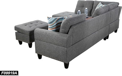 Sofa with Ottoman Modern Sectional Living Room, Bedroom, Office, L Shaped Couch Grey - LeafyLoom