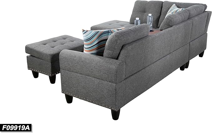 Sofa with Ottoman Modern Sectional Living Room, Bedroom, Office, L Shaped Couch Grey - LeafyLoom
