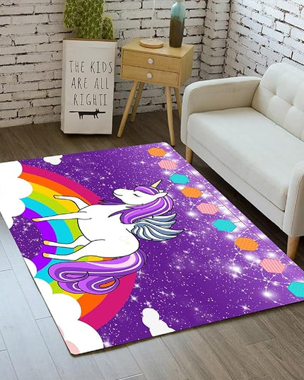 Unicorn Rugs for Girls Bedroom Small Unicorn Area Rugs for Girls Bedroom Rainbow Carpet Kids Unicorn Rugs for Bedroom Girls Living Room Floor Mat, Purple, 2'×3' - LeafyLoom