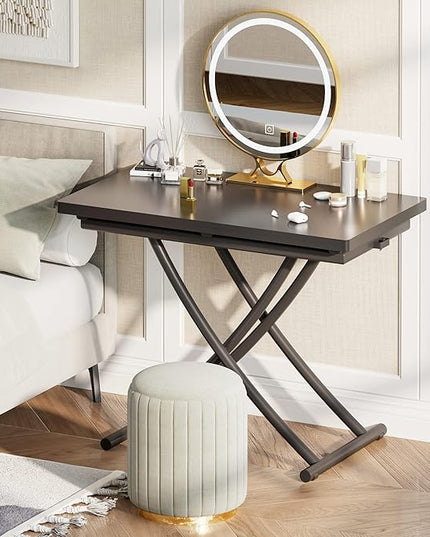 Multifunctional Lift Top Coffee Table Convertible to Folding Dining Table Space Saving Adjustable Height Rectangular Modern Coffee Table Wooden Top with Metal Legs, Black - LeafyLoom