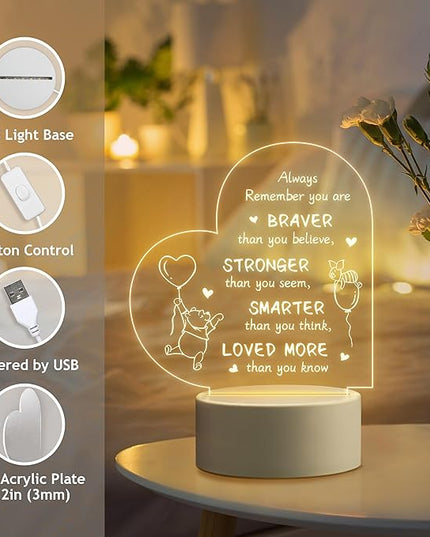 Gifts for Women Friends Kids - Inspirational Night Lamp with Pooh Bear Design - Perfect Gifts for Birthday Christmas Valentines Anniversary Baby Shower, Show Strength and Love - LeafyLoom