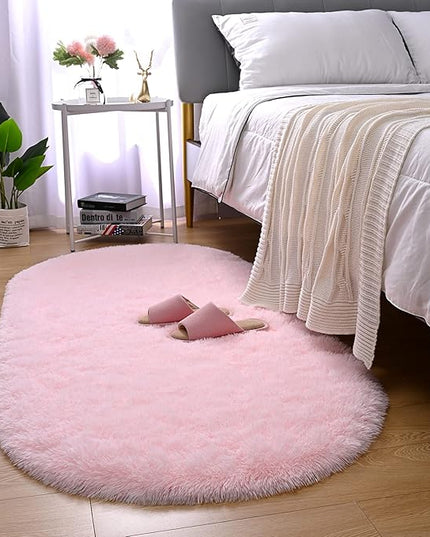 Merelax Soft Shaggy Rug for Kids Bedroom, Oval 2.6'x5.3' Pink Plush Fluffy Carpets for Living Room, Furry Carpet for Teen Girls Room, Anti-skid Fuzzy Comfy Rug for Nursery Decor Cute Baby Play Mat - LeafyLoom