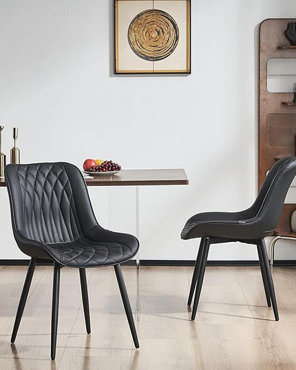 YOUNIKE Black Dining Chairs set of 2 with High Backs Mid Century Modern Kitchen & Dining Room Chairs PU Faux Leather Upholstered sillas de comedor Comfortable Large Padded Accent Chair with Metal Legs - LeafyLoom