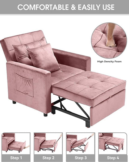 XSPRACER [UPDATED] Convertible Chair Bed, Sleeper Chair Bed 3 in 1, Stepless Adjustable Backrest,Armchair, Sofa, Bed, Flannel, Pink, Single One - LeafyLoom