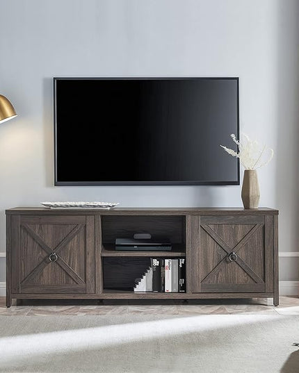 Henn&Hart Rectangular TV Stand for TV's up to 80" in Alder Brown, TV Stands for the Living Room - LeafyLoom