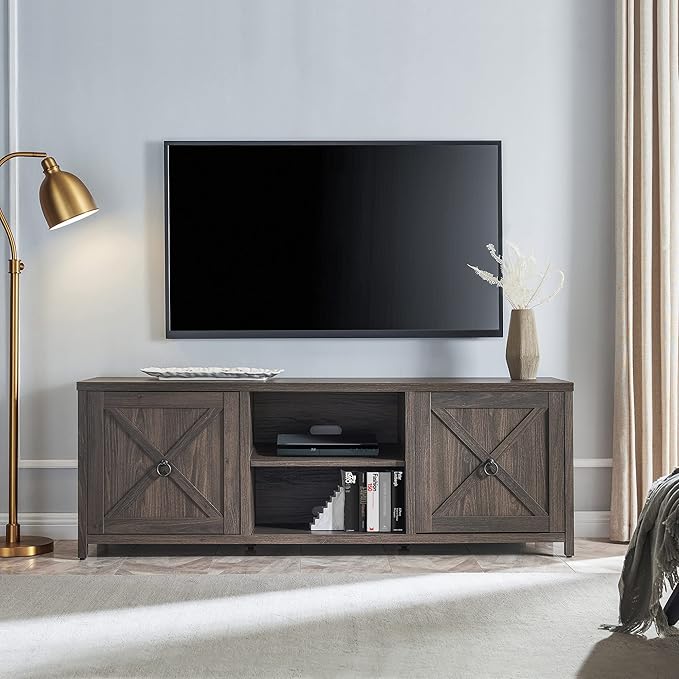 Henn&Hart Rectangular TV Stand for TV's up to 80" in Alder Brown, TV Stands for the Living Room - LeafyLoom