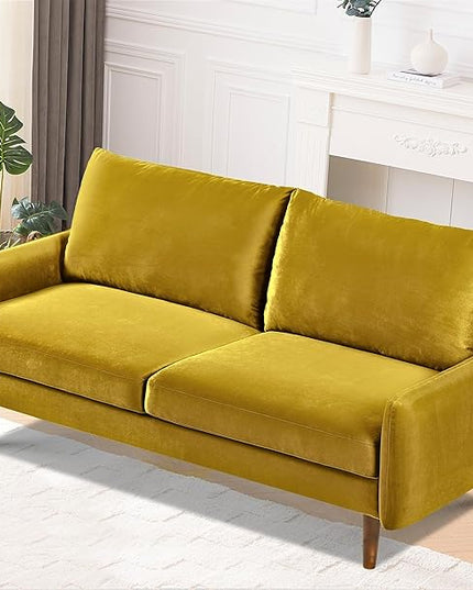 US Pride Furniture Kent Modern Velvet Sofa, Comfortable 3 Seater Couch for Living Rooms and Small Spaces, Ideal Studio Apartment Furniture with Sleek Design, Greenish Yellow - LeafyLoom