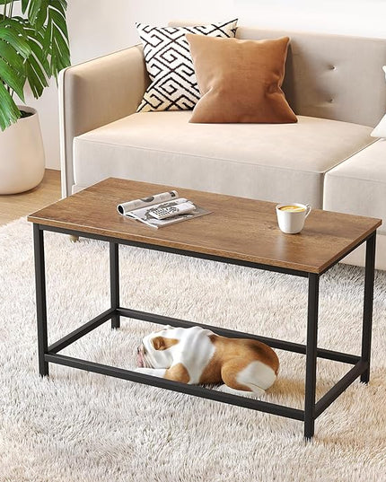 SAYGOER Small Rectangular Coffee Table Simple Modern Open Design Minimalist Center Table for Living Room Small Spaces, Easy Assembly, 31.5 x 15.7 x 17.7, Dark Walnut - LeafyLoom