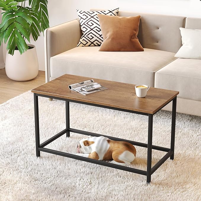 SAYGOER Small Rectangular Coffee Table Simple Modern Open Design Minimalist Center Table for Living Room Small Spaces, Easy Assembly, 31.5 x 15.7 x 17.7, Dark Walnut - LeafyLoom