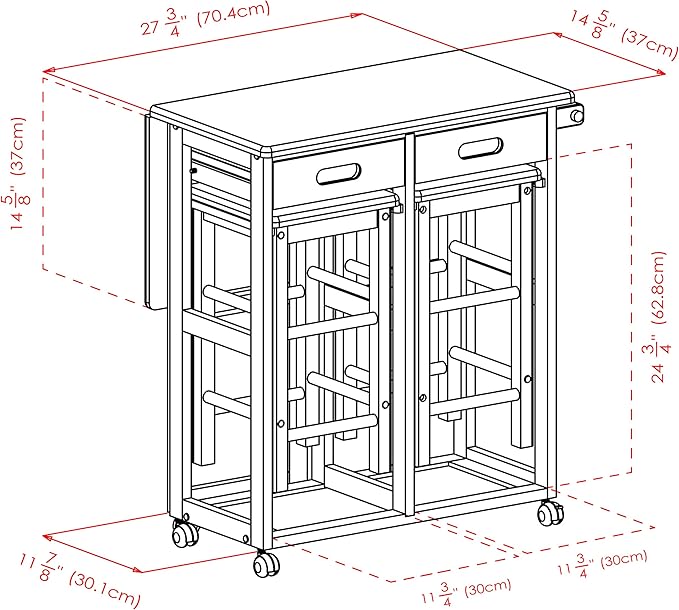 Winsome Suzanne 3-PC Set Space Saver Kitchen, Coffee Finish, 29.61x29.13x32.76 - LeafyLoom