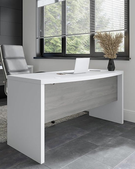 Bush Business Furniture Echo Bow Front Desk, 60W, Pure White and Modern Gray - LeafyLoom