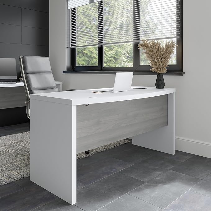Bush Business Furniture Echo Bow Front Desk, 60W, Pure White and Modern Gray - LeafyLoom