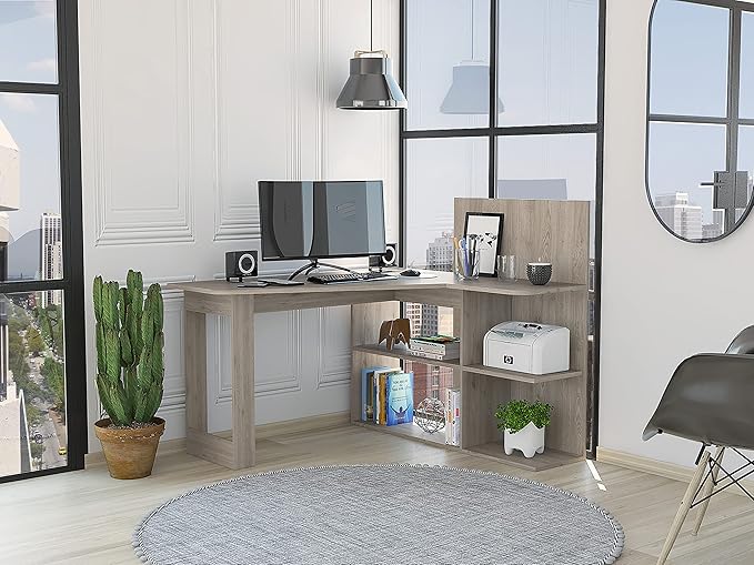 NicBex Kimberly-DW-00047-LWJ Home Office Desks, 51.7"x47.2"x43.3", Light Gray - LeafyLoom