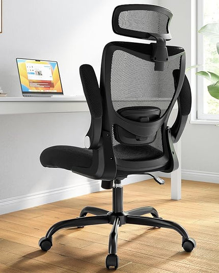 ErGear Ergonomic Desk Chair, Home Office Desk Chairs with Adjustable Headrest and Lumbar Support, Mesh Office Chair with Flip-Up Armrestst, Swivel Task Chair for Home Office, Black - LeafyLoom