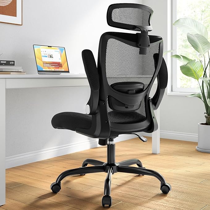 ErGear Ergonomic Desk Chair, Home Office Desk Chairs with Adjustable Headrest and Lumbar Support, Mesh Office Chair with Flip-Up Armrestst, Swivel Task Chair for Home Office, Black - LeafyLoom