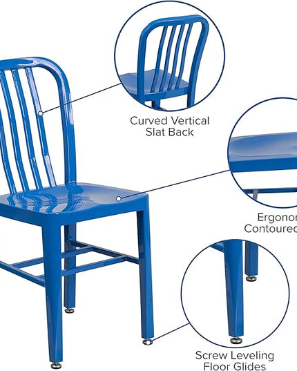Flash Furniture Gael Commercial Grade 2 Pack Blue Metal Indoor-Outdoor Chair - LeafyLoom
