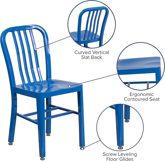Flash Furniture Gael Commercial Grade 2 Pack Blue Metal Indoor-Outdoor Chair - LeafyLoom