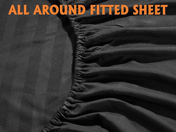 Elegant Comfort Softest and Coziest 4-Piece Sheet Set - 1500 Premium Hotel Quality Microfiber - Luxurious Wrinkle Resistant 4-Piece Damask Stripe Bed Sheet Set, Twin XL, Black - LeafyLoom