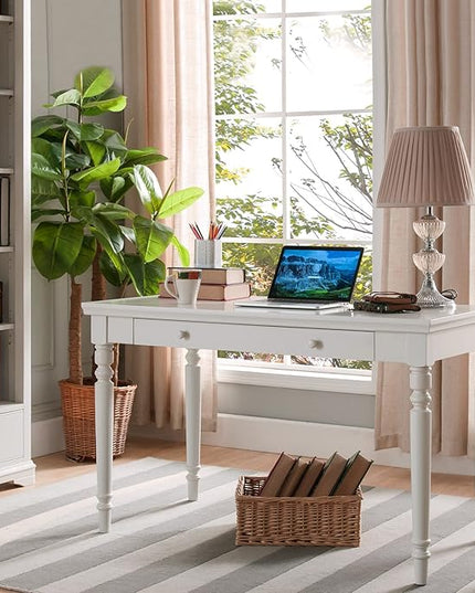 Leick Home Cottage White Turned leg Laptop Desk with Center Drawer, White - LeafyLoom