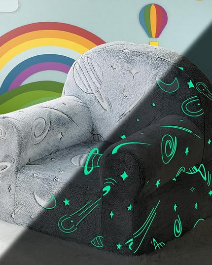 Toddler Chair Kids Plush Chair Sherpa Kids Chairs, Toddler Couch Bean Bag Chairs for Kids Gaming Chair for Kids Glow in The Dark,Starry Sky Grey - LeafyLoom