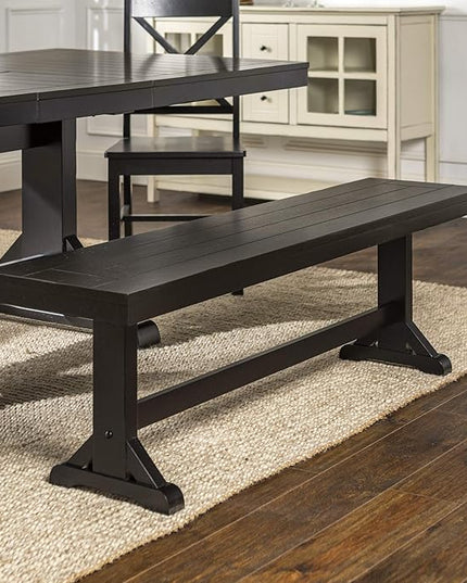 Walker Edison 3 Person Modern Farmhouse Wood Armless Kitchen Table Set Dining Chairs, 60 Inch, Black - LeafyLoom