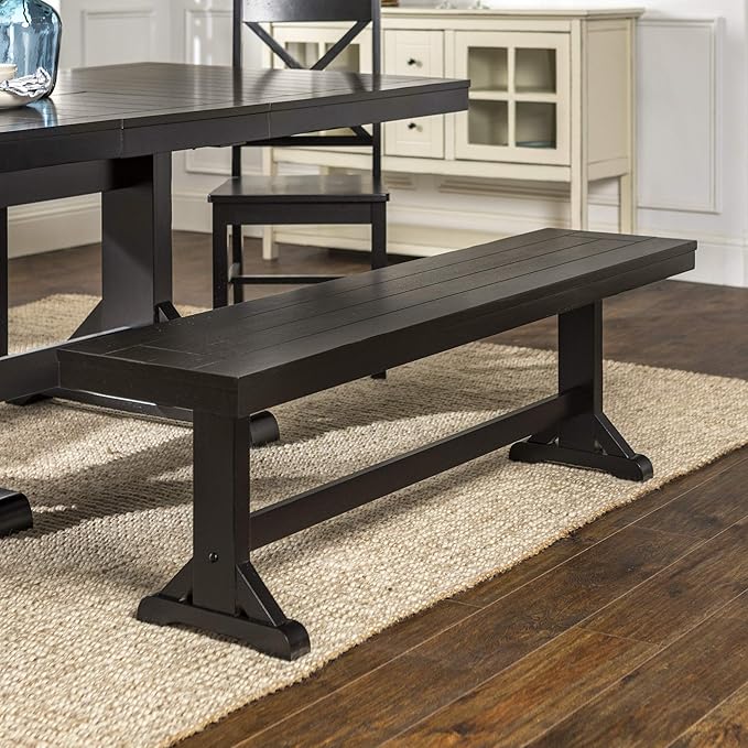 Walker Edison 3 Person Modern Farmhouse Wood Armless Kitchen Table Set Dining Chairs, 60 Inch, Black - LeafyLoom