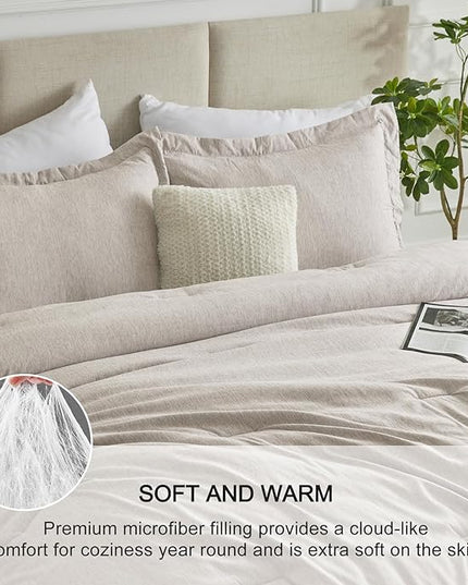 CozyLux Full Size Comforter Set - 3 Pieces Beige Soft Luxury Cationic Dyeing Bedding Comforter for All Season, Breathable Lightweight Fluffy Boho Bed Sets with 1 Comforter and 2 Pillow Shams - LeafyLoom