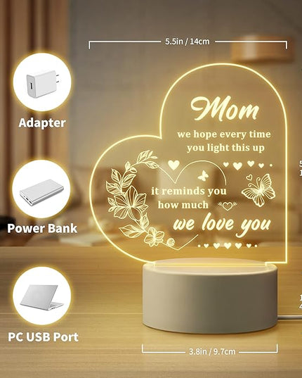 Mothers Day Gift for Mom from Daughter or Son, Thoughtful Birthday Gifts for Mom - Heart-shaped Night Light with Warm Words - Best Mom Gift Ideas - Perfect Mom Birthday Gifts - LeafyLoom