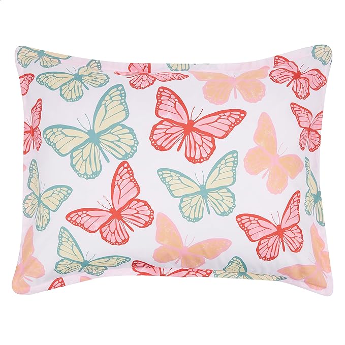 Amazon Basics Kid's Easy Care Microfiber Bed-in-a-Bag 5-Piece Bedding Set, Twin, Butterfly Friends - LeafyLoom