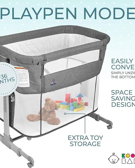 3 in 1 Baby Bassinet, Bedside Sleeper, & Playpen, Easy Folding Portable Crib (Grey)- KoolaBaby (Bassinet) - LeafyLoom