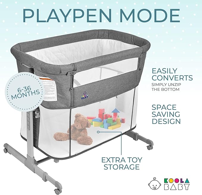 3 in 1 Baby Bassinet, Bedside Sleeper, & Playpen, Easy Folding Portable Crib (Grey)- KoolaBaby (Bassinet) - LeafyLoom