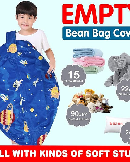Lukeight Stuffed Animal Storage Bean Bag Chair Cover for Kids, Zipper Beanbag Chair Cover for Organizing Toddler & Kids' Rooms Plush Toys (Outer Space Velvet, X-Large) - LeafyLoom