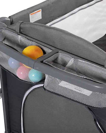 5 in 1 Baby Crib,Baby Bassinet, Bedside Cribs, Pack and Play with Bassinet and Changing Table, Portable Travel Baby Playpen with Bassinet Toys & Music Box,Mattress for Girl Boy Infant Newborn (Grey) - LeafyLoom