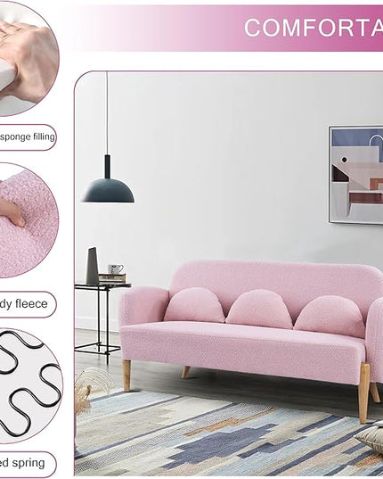 NicBex Sectional Couch Sofa with 3 Lumbar Pillows Teddy Velvet Cloud Couch for Living Room Furniture Sets with Wooden Legs, Modular Sofa for Living Room, Bedroom, Apartment,59.1" L, Pink - LeafyLoom