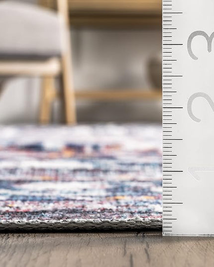 nuLOOM Kasi Vintage Persian Machine Washable Ultra Thin Area Rug, 5' x 8', Blue - LeafyLoom