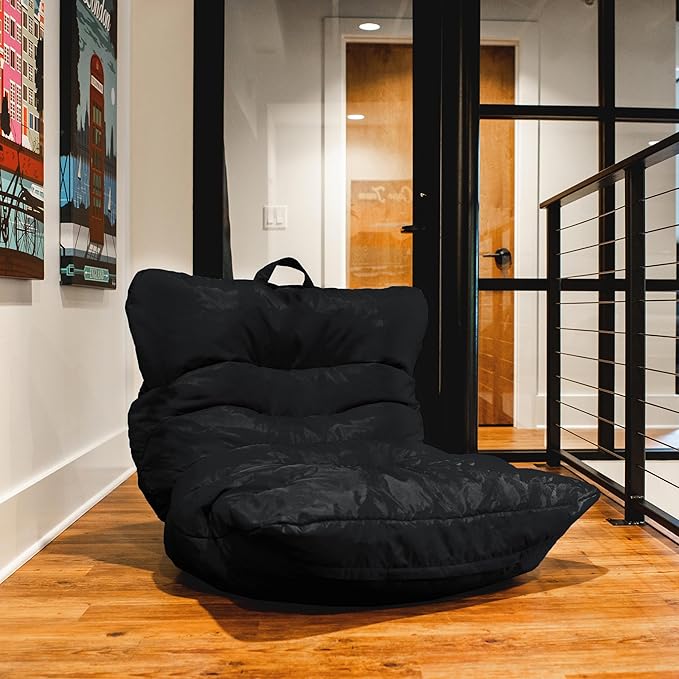 Big Joe Roma Bean Bag Chair, Black Smartmax, Durable Polyester Nylon Blend, 3 feet - LeafyLoom