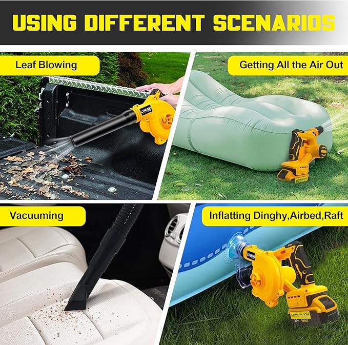 Cordless Leaf Blower for Dewalt 20V Max Battery, Jobsite Air Blower with Brushless Motor,6 Variable Speed Up to 180MPH,2-in-1 Handle Electric Blower and Vacuum Cleaner(Battery Not Included) - LeafyLoom
