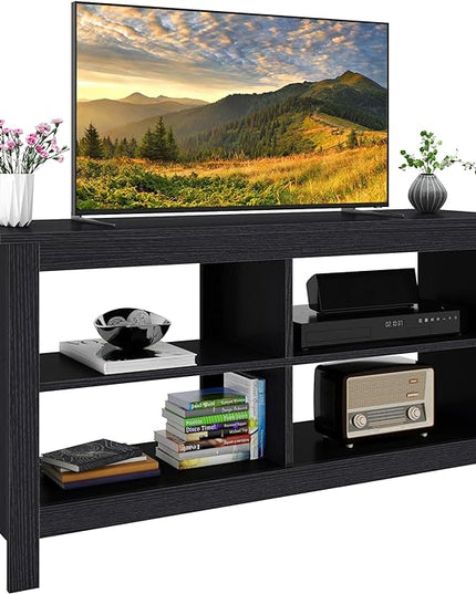 Panana Black TV Stand for 50 inch TV, Storage Shelves, Entertainment Center, Media Console, Living Room, Bedroom - LeafyLoom