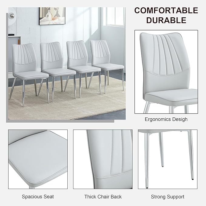NicBex Dining Chairs Set of 6 Modern Faux Leather High Back Dining Chair Dining Room Kitchen Chairs with Silver Metal Legs,Chairs for Dining Room, Kitchen,Living Room, and Restaurants,White - LeafyLoom