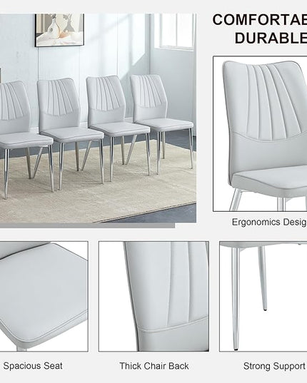 NicBex Dining Chairs Set of 4 Modern Faux Leather High Back Dining Chair Dining Room Kitchen Chairs with Silver Metal Legs,Chairs for Dining Room, Kitchen,Living Room, and Restaurants,Light Gray - LeafyLoom