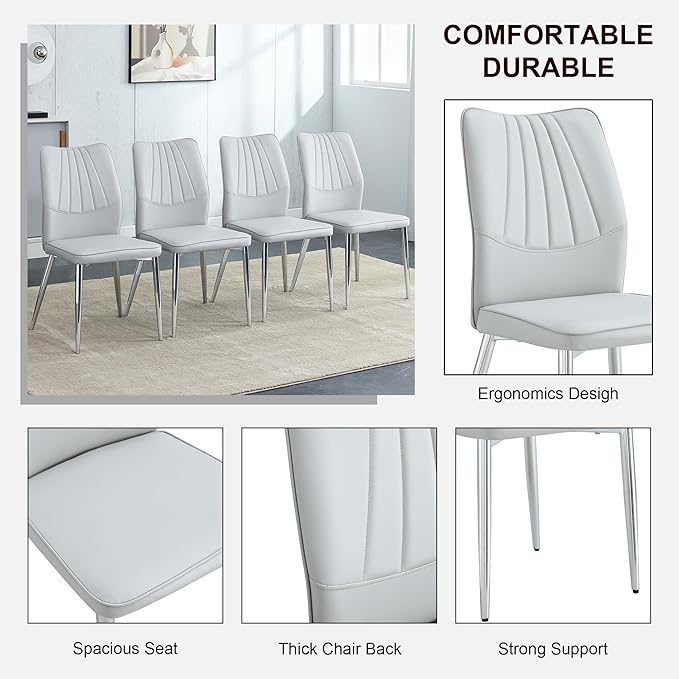 NicBex Dining Chairs Set of 4 Modern Faux Leather High Back Dining Chair Dining Room Kitchen Chairs with Silver Metal Legs,Chairs for Dining Room, Kitchen,Living Room, and Restaurants,Light Gray - LeafyLoom