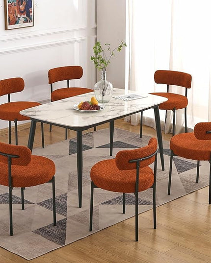 EDWELL Orange Dining Chairs Set of 6, Round Upholstered Dining Room Chairs with Black Metal Legs, Modern Boucle Dining Chairs for Dining Room, Kitchen, Living Room, Capacity 330lbs - LeafyLoom