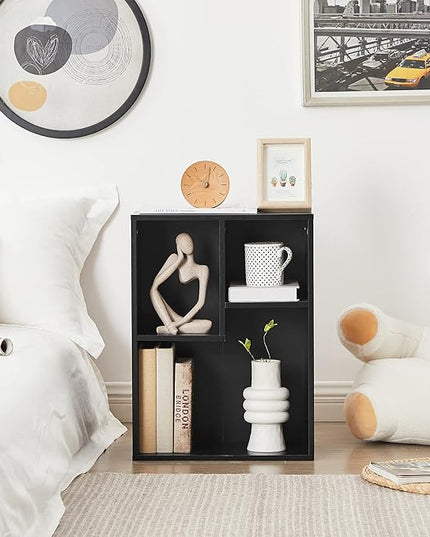 VECELO 3-Cube Small Bookshelf, Modern Bookcases with Shelves Height Up to 12.8 Inches, Suit for Common Size TextBook, Vertical or Horizontal, Cubby Storage Organizer,Vintage Black - LeafyLoom