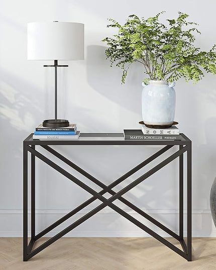 Calix 42'' Wide Rectangular Console Table in Blackened Bronze - LeafyLoom