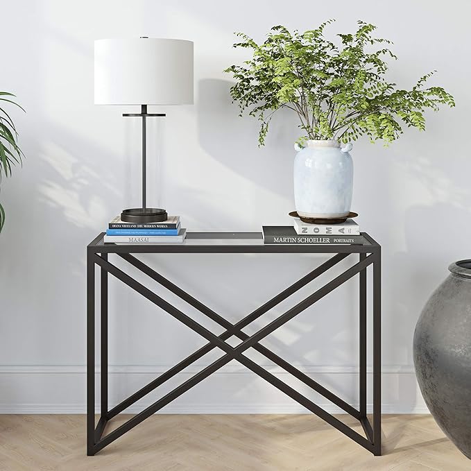 Calix 42'' Wide Rectangular Console Table in Blackened Bronze - LeafyLoom