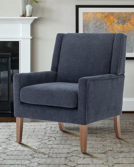 COLAMY Modern Wingback Living Room Chair, Upholstered Fabric Accent Armchair, Single Sofa chair with Lounge Seat and Wood Legs for Bedroom/Office/Reading Spaces, Blue - LeafyLoom