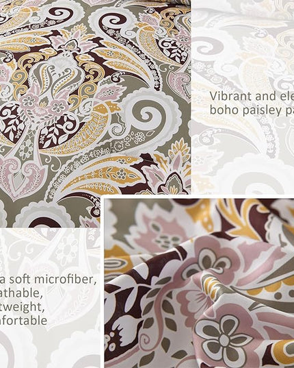 Yiran Sage Green Paisley Comforter Set King 7 Pieces Bed in a Bag Boho Comforter Lightweight Microfiber Bedding Set (1 Comforter, 1 Flat Sheet, 1 Fitted Sheet, 2 Pillowcases, 2 Pillow Shams) - LeafyLoom