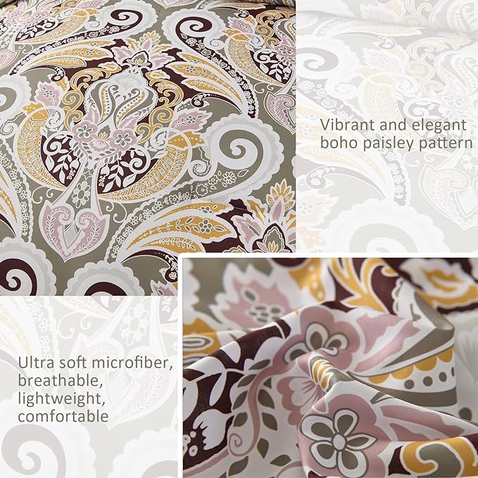 Yiran Sage Green Paisley Comforter Set King 7 Pieces Bed in a Bag Boho Comforter Lightweight Microfiber Bedding Set (1 Comforter, 1 Flat Sheet, 1 Fitted Sheet, 2 Pillowcases, 2 Pillow Shams) - LeafyLoom
